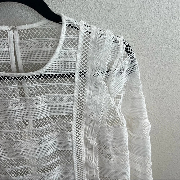 Self-Portrait Stripe Grid Top White Guipure Lace Straight Cut Slim Fit Small - Picture 12 of 15